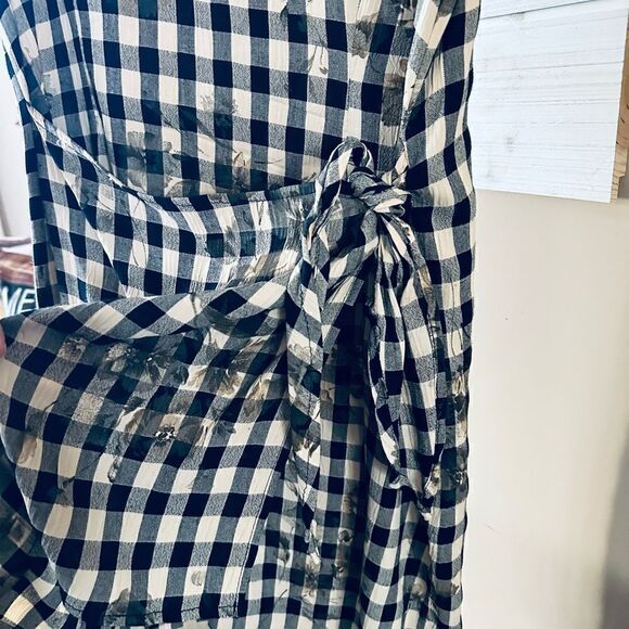 Vintage S.Roberts 1980s Shepherds check plaid floral front tie mini dress - Picture 11 of 11